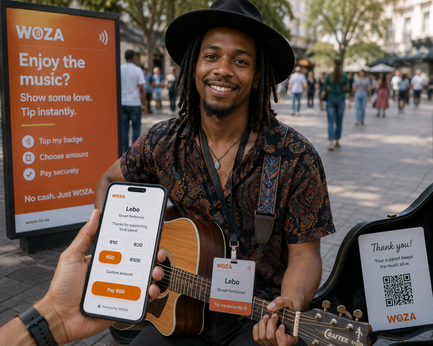 Lebo, Street Performer, being paid with Khula