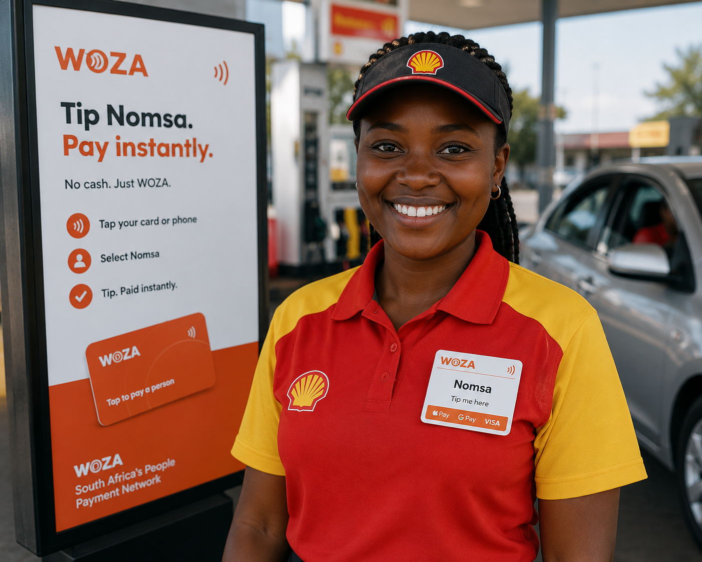 Nomsa, Petrol Attendant, being paid with Khula