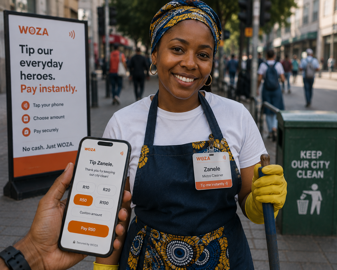 Zanele, Metro Cleaner, being paid with Khula