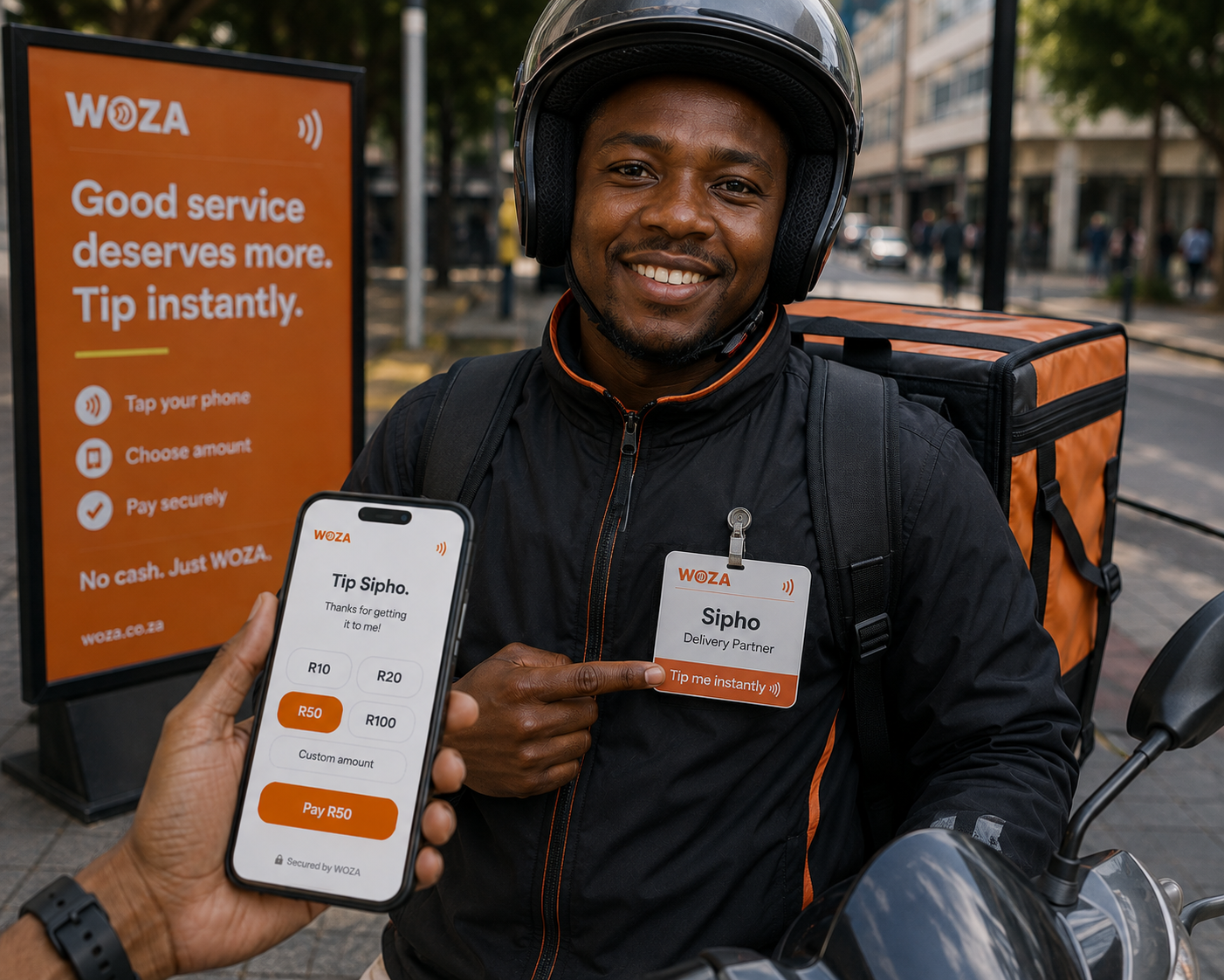 Sipho, Delivery Partner, being paid with Khula